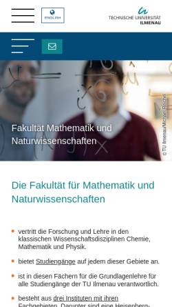 Vorschau der mobilen Webseite www.tu-ilmenau.de, Fakultät für Mathematik und Naturwissenschaften an der Technischen Universität Ilmenau