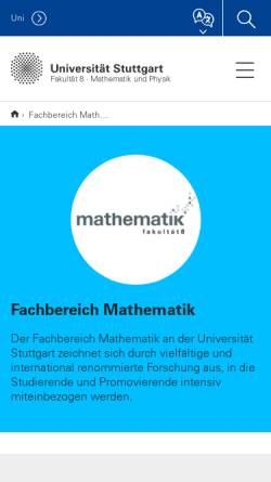 Vorschau der mobilen Webseite www.mathematik.uni-stuttgart.de, Fakultät Mathematik