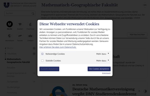 Vorschau von www.ku.de, Katholische Universität Eichstätt - Mathematisch-Geographische Fakultät, Fach Mathematik