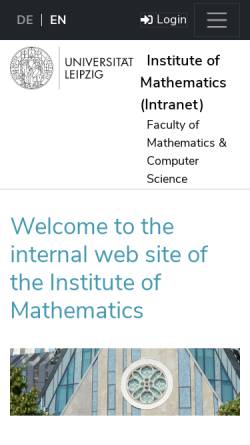 Vorschau der mobilen Webseite www.mathematik.uni-leipzig.de, Mathematisches Institut der Universität Leipzig
