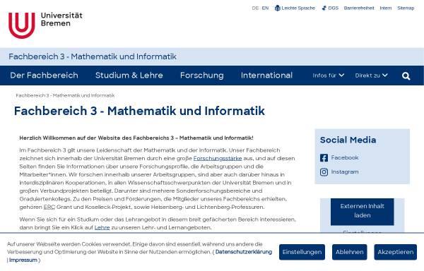Vorschau von www.math.uni-bremen.de, Studiengang Mathematik an der Universität Bremen