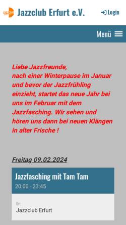 Vorschau der mobilen Webseite www.jazzclub-erfurt.de, Jazzclub Erfurt