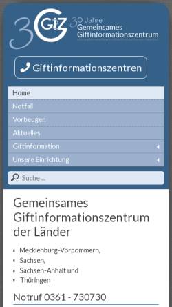Vorschau der mobilen Webseite www.ggiz-erfurt.de, Giftinformationszentrum Erfurt