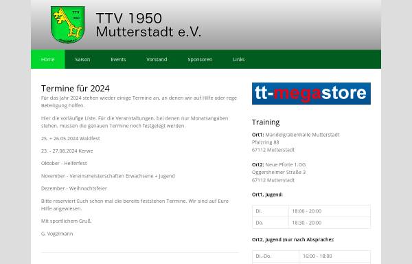 Vorschau von www.ttvmutterstadt.de, Tischtennisverein TTV in Mutterstadt