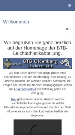 Vorschau der mobilen Webseite www.btb-la.de, BTB Oldenburg von 1892 e.V. - Leichtathletik