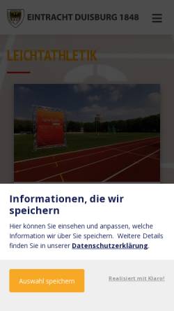 Vorschau der mobilen Webseite www.eintracht-duisburg-leichtathletik.de, Eintracht Duisburg Leichtathletik-Abteilung