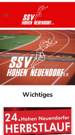 Vorschau der mobilen Webseite www.ssv-hohen-neuendorf.de, SSV Hohen Neuendorf - Lauf- und Mehrkampfteam