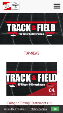 Vorschau der mobilen Webseite www.tsvbayer04-leichtathletik.de, TSV Bayer Leverkusen Leichtathletik
