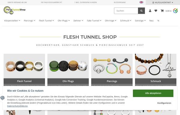 Vorschau von flesh-tunnel-shop.de, Flesh Tunnel Shop