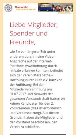 Vorschau der mobilen Webseite www.hoffnung-durch-hilfe.de, Maranatha - Hoffnung durch Hilfe e.V.