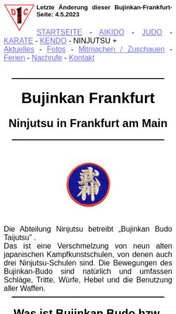 Vorschau der mobilen Webseite www.1djc.de, Bujinkan Dojo Frankfurt am Main
