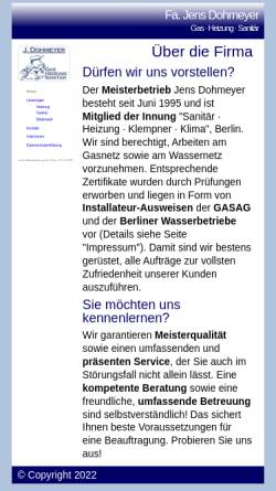 Vorschau der mobilen Webseite www.fadohmeyer.de, J. Dohmeyer, Gas, Heizung & Sanitär