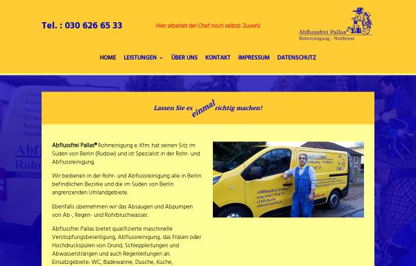 Vorschau von www.abflussfrei-pallas.de, Rohrreinigung und Notdienst Pallas