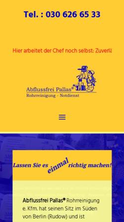 Vorschau der mobilen Webseite www.abflussfrei-pallas.de, Rohrreinigung und Notdienst Pallas