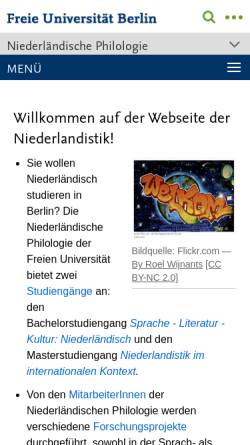 Vorschau der mobilen Webseite www.geisteswissenschaften.fu-berlin.de, Niederländische Philologie an der Freien Universität Berlin