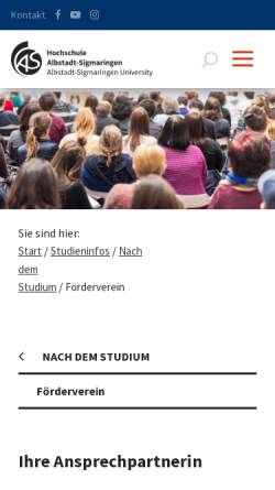 Vorschau der mobilen Webseite www.hs-albsig.de, Verein der Freunde und Förderer der Hochschule Albstadt-Sigmaringen e.V.