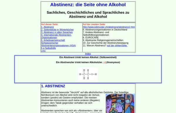 Vorschau von www.edimuster.ch, Abstinenz - die Seite ohne Alkohol