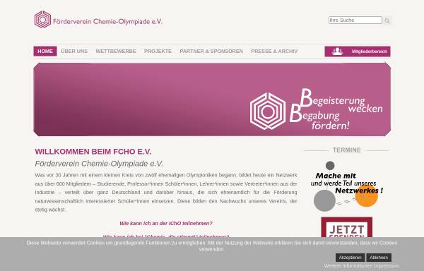 Vorschau von www.fcho.de, Förderverein Chemie-Olympiade e.V. (FChO)