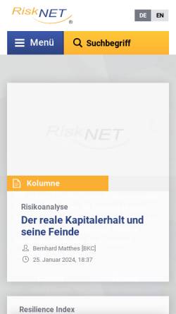 Vorschau der mobilen Webseite www.risknet.de, RiskNET GmbH