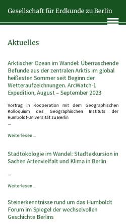Vorschau der mobilen Webseite www.gfe-berlin.de, Gesellschaft für Erdkunde zu Berlin (GfE)