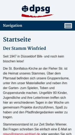 Vorschau der mobilen Webseite www.stamm-winfried.de, Deutsche Pfadfinderschaft Sankt Georg (DPSG) - Stamm Winfried