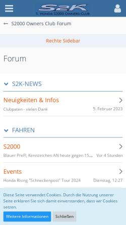 Vorschau der mobilen Webseite www.s2k.de, Honda S2000 Owners Club