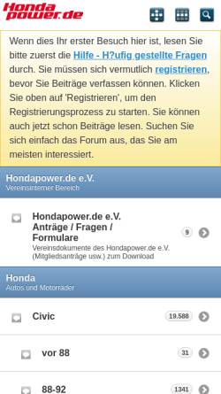Vorschau der mobilen Webseite www.hondapower.de, Hondapower e.V.