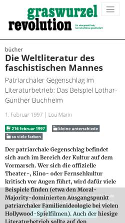 Vorschau der mobilen Webseite www.graswurzel.net, Die Weltliteratur des faschistischen Mannes