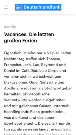 Vorschau der mobilen Webseite www.deutschlandfunk.de, Madeleine Bourdouxhe: Vacances. Die letzten großen Ferien