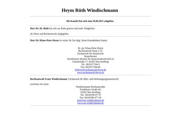Vorschau von www.kanzlei-hrw.de, Heym, Rüth, Windischmann, Dres., Kanzlei