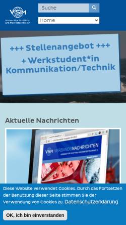 Vorschau der mobilen Webseite www.vsm.de, Verband für Schiffbau und Meerestechnik e. V.