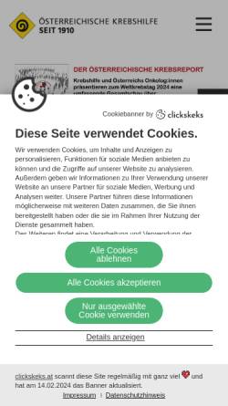 Vorschau der mobilen Webseite www.krebshilfe.net, Österreichische Krebshilfe