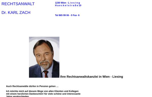Vorschau von www.ra-zach.at, Rechtsanwalt Dr. Karl Zach