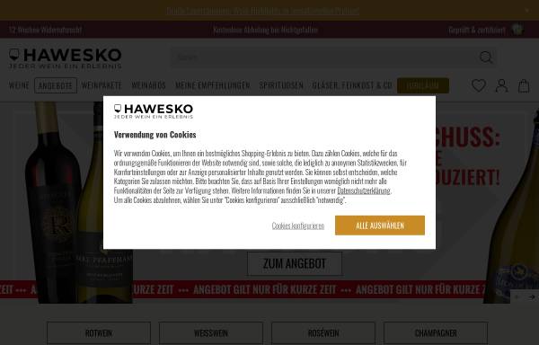 Vorschau von www.hawesko.de, Hanseatisches Wein und Sekt Kontor