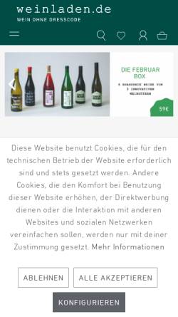 Vorschau der mobilen Webseite www.tvino.de, Hanseatisches Wein- und Sekt- Kontor GmbH