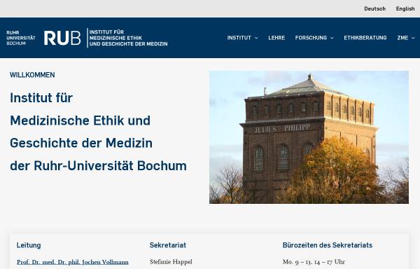 Vorschau von www.ruhr-uni-bochum.de, Lehrstuhl für Geschichte der Medizin der Universität Bochum