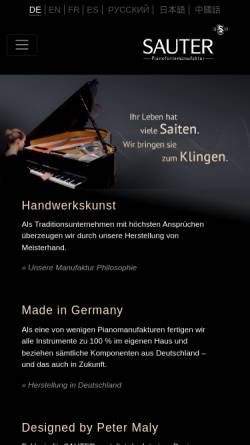 Vorschau der mobilen Webseite www.sauter-pianos.de, Sauter