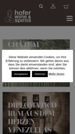 Vorschau der mobilen Webseite hoferwineandspirits.ch, Stefan Hofer Weine und Spirituosen