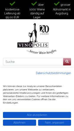 Vorschau der mobilen Webseite www.vinopolis.de, Vinopolis GmbH & Co. KG