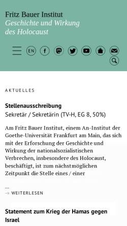 Vorschau der mobilen Webseite www.fritz-bauer-institut.de, Fritz Bauer Institut