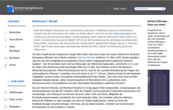 Vorschau von www.dieterwunderlich.de, Holocaust - Erläuterungen zu Büchern und Filmen