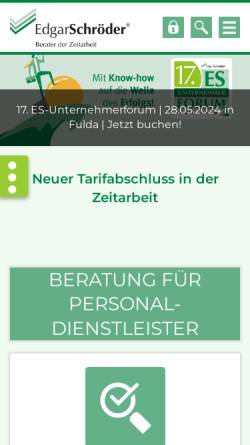Vorschau der mobilen Webseite www.berater-der-zeitarbeit.de, ES Edgar Schröder Unternehmensberatungsgesellschaft für Zeitarbeit mbH