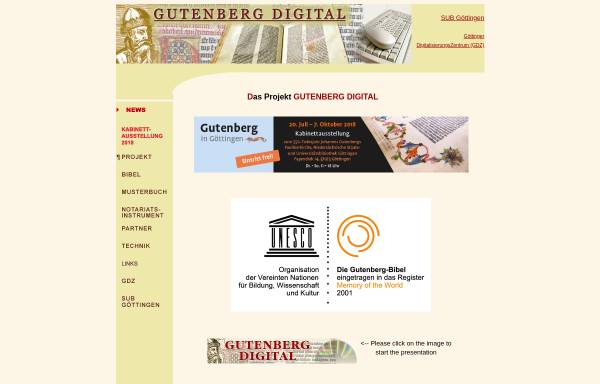 Vorschau von www.gutenbergdigital.de, Projekt Gutenberg Digital