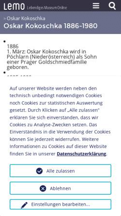 Vorschau der mobilen Webseite www.dhm.de, Biographie: Oskar Kokoschka, 1886-1980