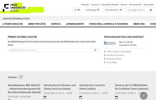 Vorschau von www.ub.fu-berlin.de, Universitätsbibliothek der Freien Universität Berlin