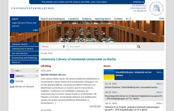 Vorschau von www.ub.hu-berlin.de, Universitätsbibliothek der Humboldt-Universität zu Berlin