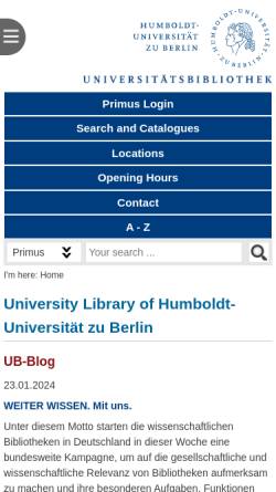 Vorschau der mobilen Webseite www.ub.hu-berlin.de, Universitätsbibliothek der Humboldt-Universität zu Berlin