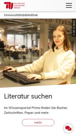 Vorschau der mobilen Webseite www.ub.tu-berlin.de, Universitätsbibliothek der Technischen Universität Berlin