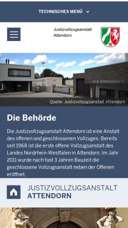 Vorschau der mobilen Webseite www.jva-attendorn.nrw.de, Justizvollzugsanstalt Attendorn