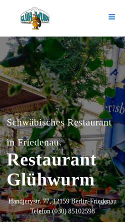 Vorschau der mobilen Webseite www.restaurant-gluehwurm.de, Restaurant Glühwurm
